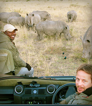 Rhinos & guide, South Africa
