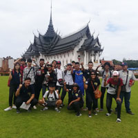 Group standing in front of temples