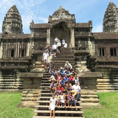 Sitting on the temple steps