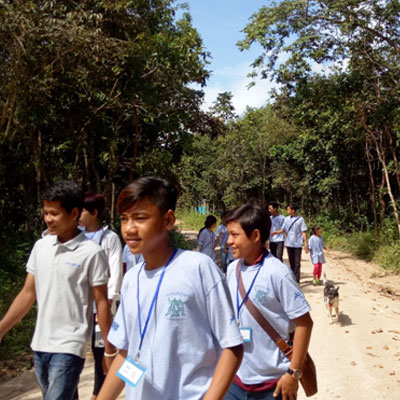 Group walking through the centre