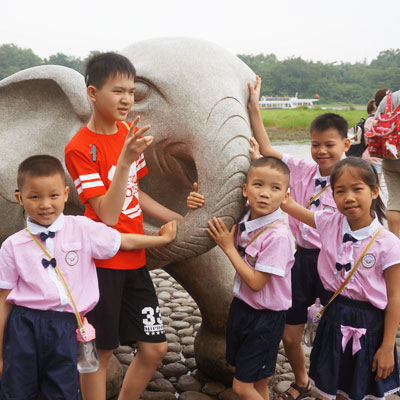 Group with stone elephant