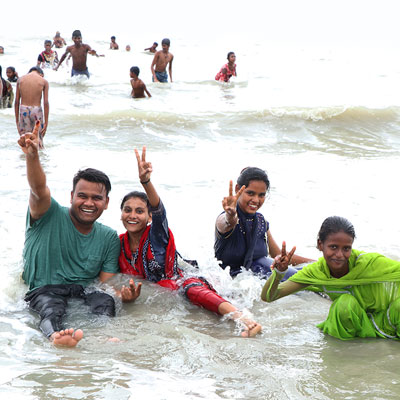 Splashing in the sea