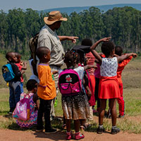 Group pointing at wildlife