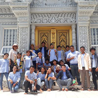 Group on temple steps