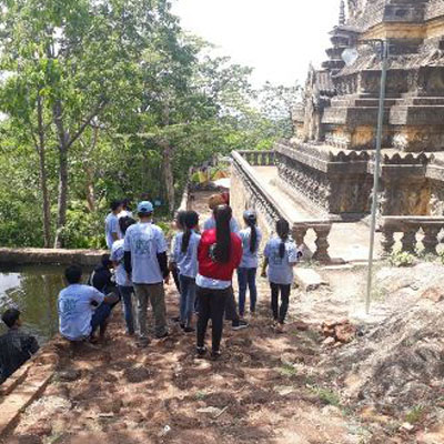 Students by a temple