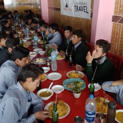 The kids eating some lunch