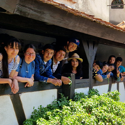 The children pose for a photo at the castle