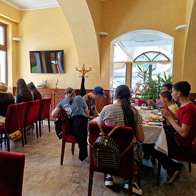 The children enjoy some food together