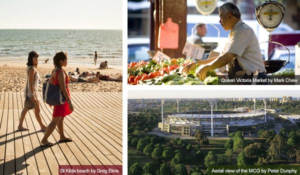 St Kilda, Queen Victoria Market and the MCG, Victoria. Photos from Victoria Tourist Board