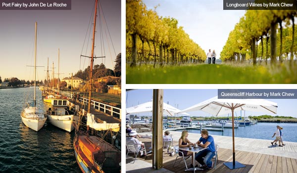 Port Fairy, Longboard wines and Queenscliff, Victoria. Photos from Victoria Tourist Board