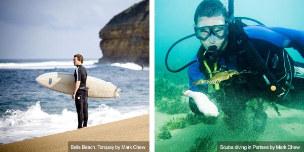 Surfer and scuba diver, Victoria. Photos from Victoria Tourist Board
