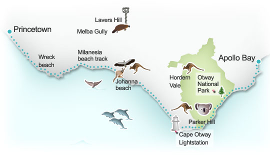 Great Ocean Road route map. Illustration by Lisa Joanes