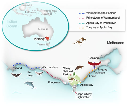 Routes of interest around the Great Ocean Road. Illustration by Lisa Joanes