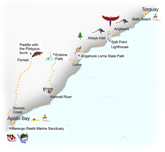 Torquay to Apollo route map. Illustration by Lisa Joanes
